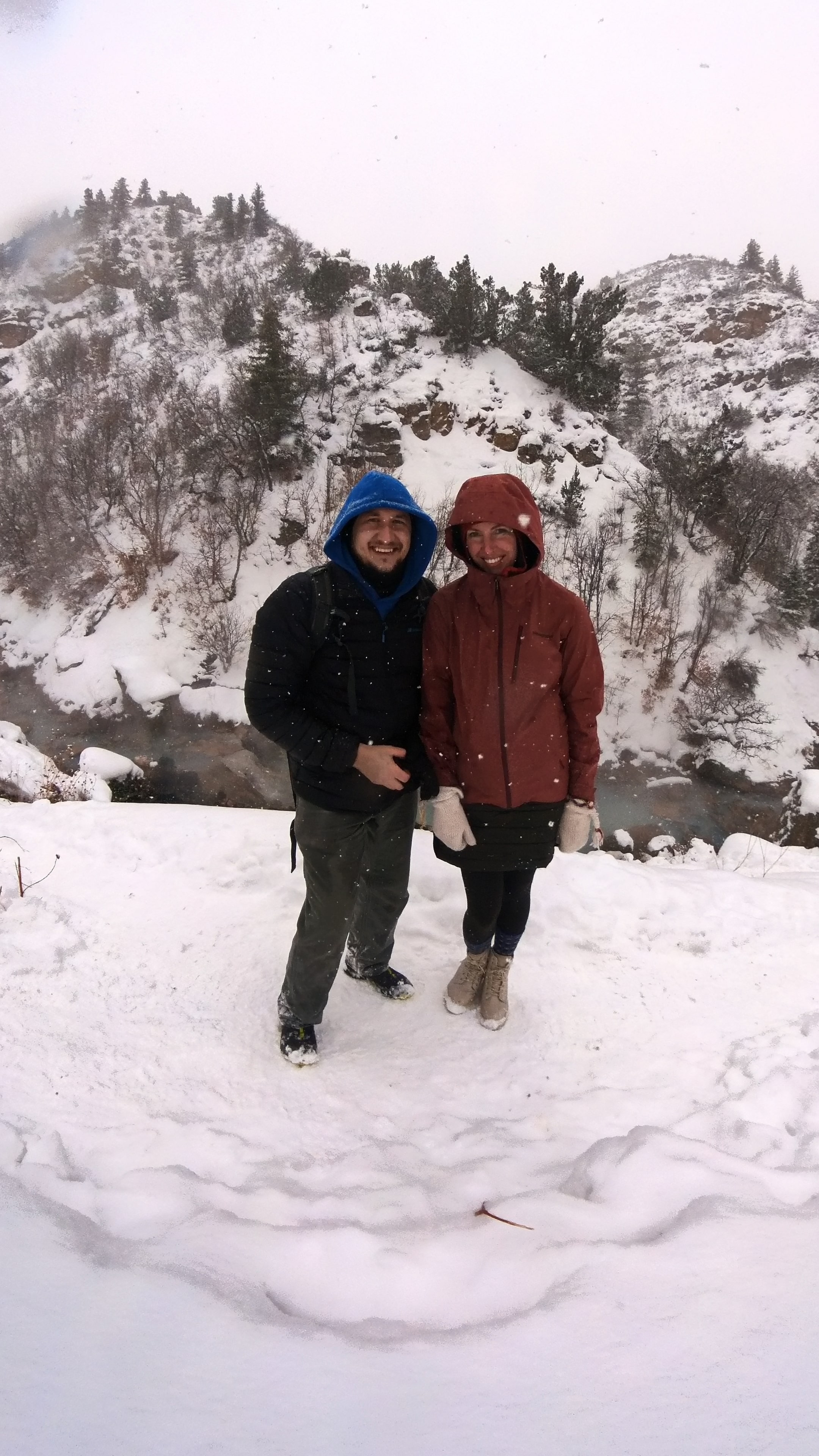 Winter adventure in snowy mountains